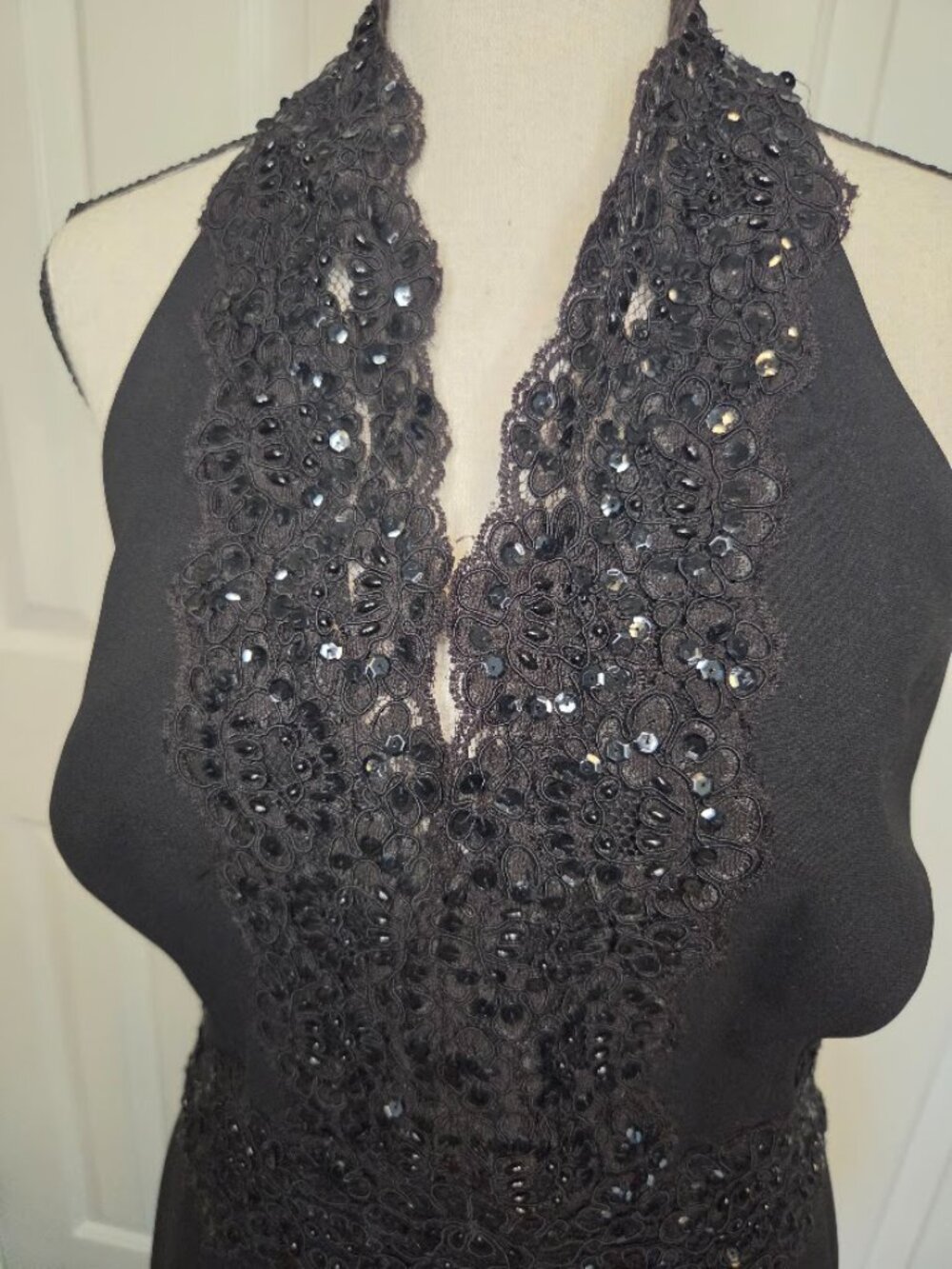 KIR Size 12 Black Beaded Halter Open Back Cocktail Dress - Picture 2 of 5